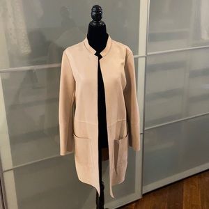 Beige suede feel blazer long length